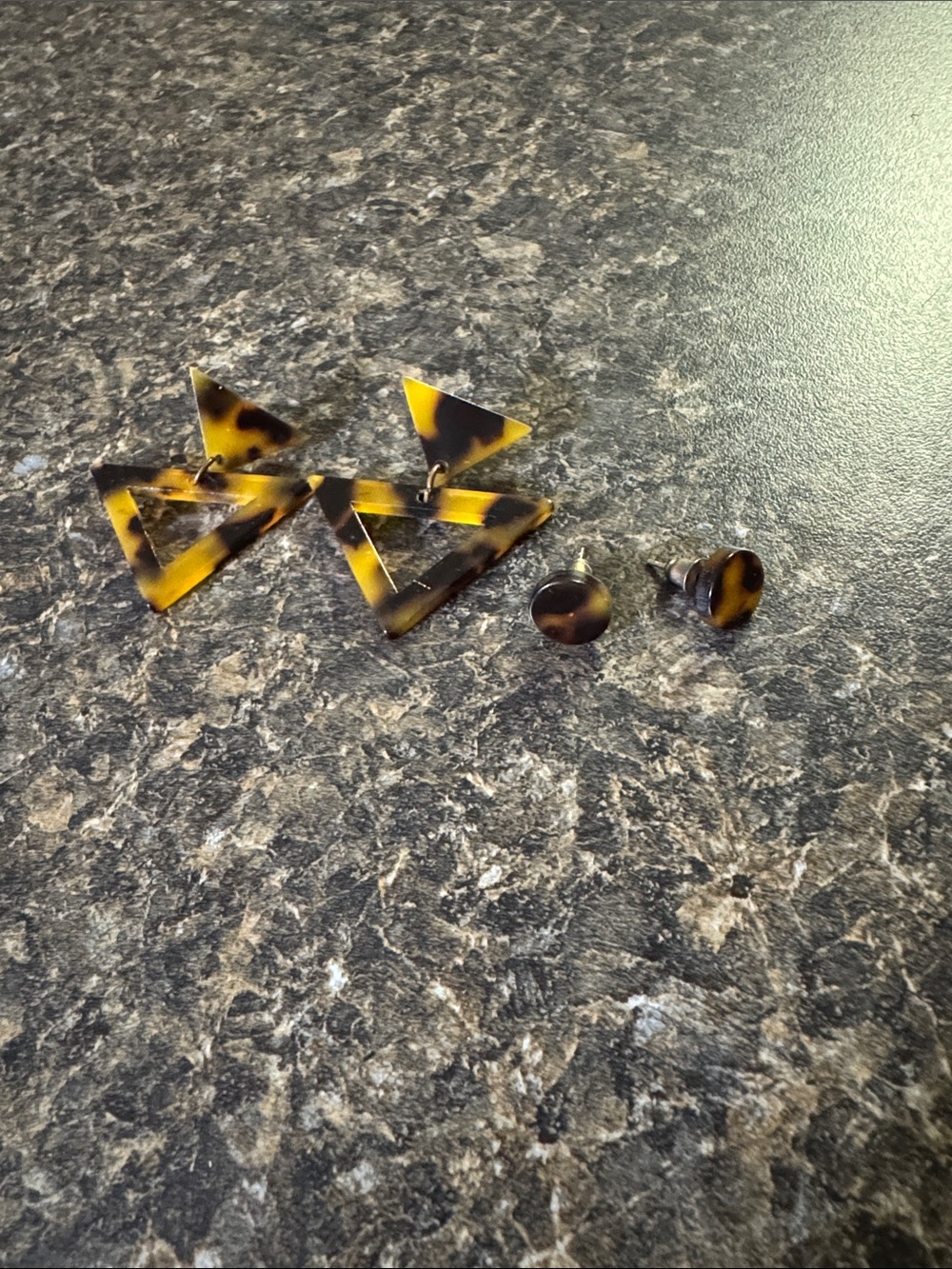 Tortoiseshell Triangle Drop Earrings - Yellow/Black